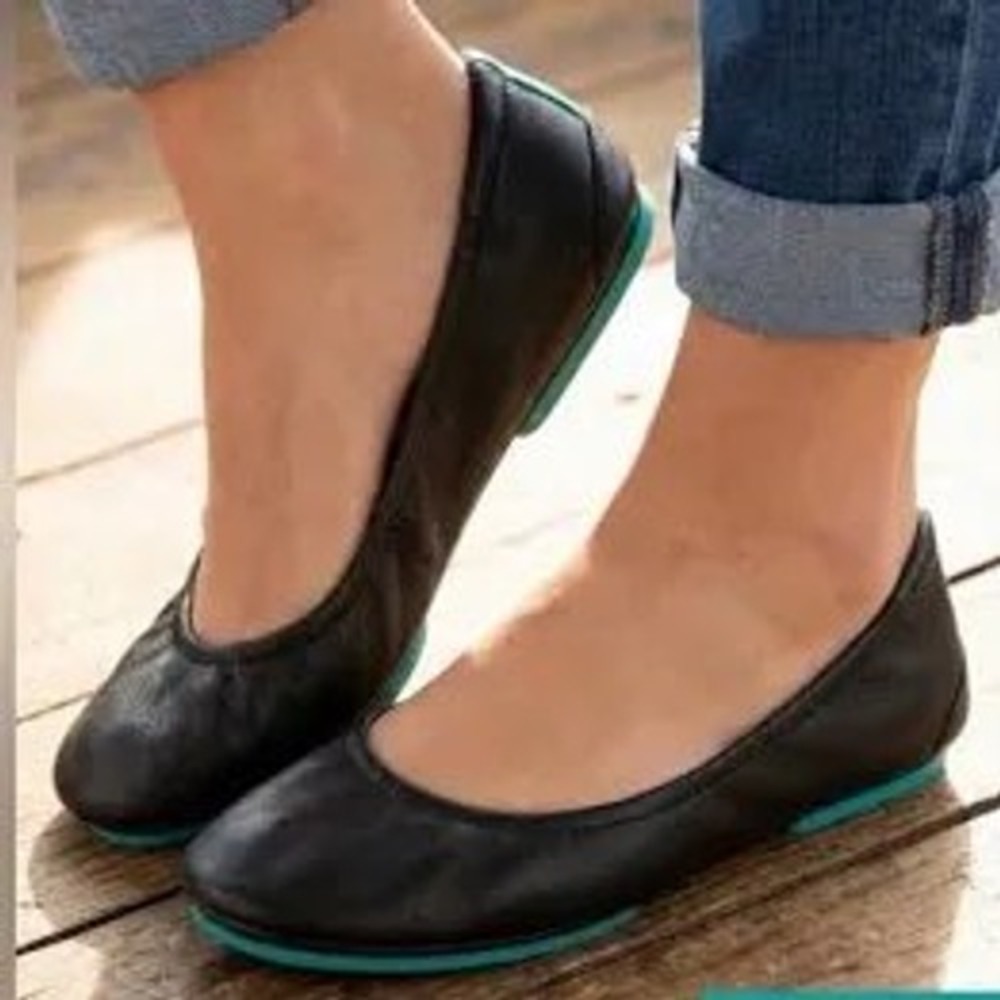 Tieks by Gavrieli Matte Black Leather Ballet Flats Teal Sole Womens Size 7